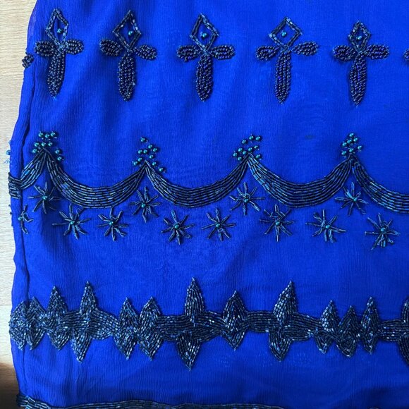Vintage 1980s Blue Beaded Silk Dress - Picture 6 of 12